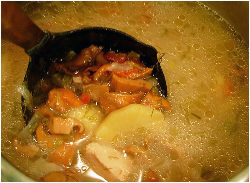 Суп из индейки с лисичками